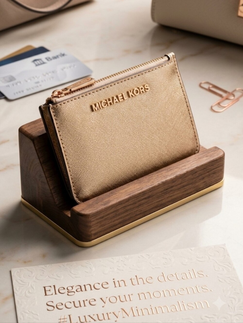Michael Kors Rose Gold Metallic Saffiano Leather Wristlet
